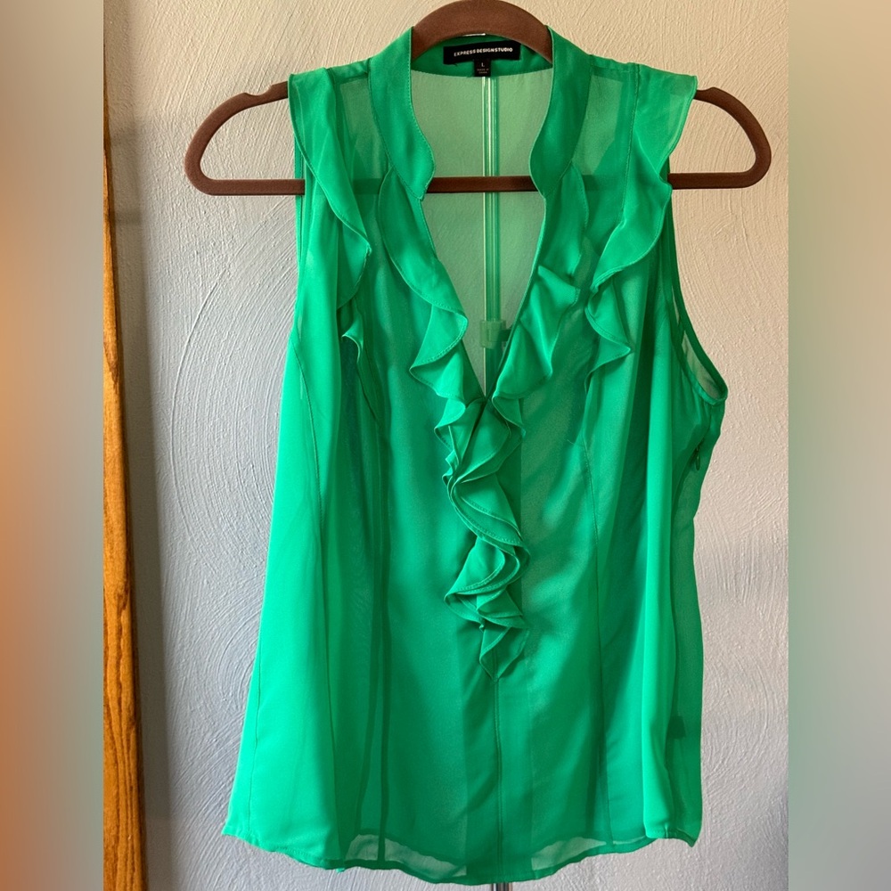 Express Sheer Blouse with Ruffles, Size L